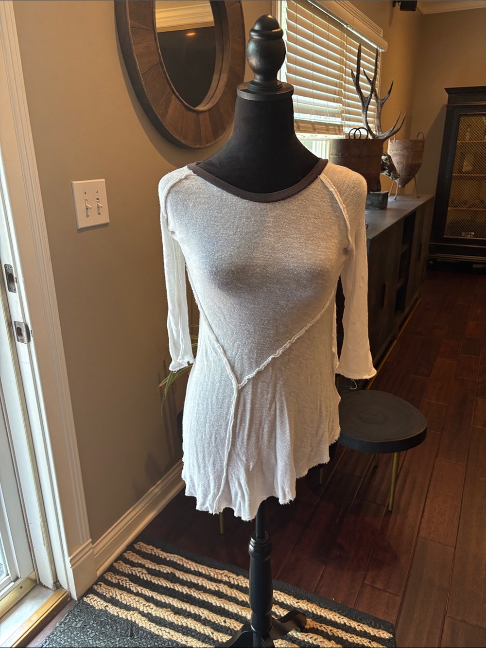 Free People Ivory Tunic with Dark Contrast Neckline